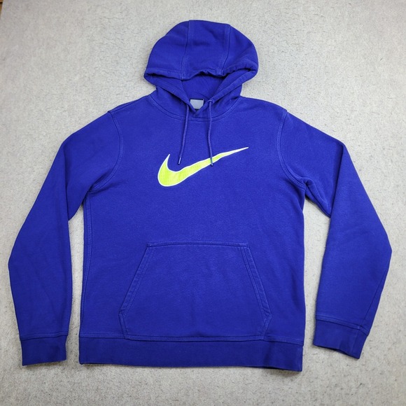 Nike‎ Center Swoosh Logo Hoodie Mens M Blue Neon Green Sweatshirt Embroidered - Picture 1 of 8